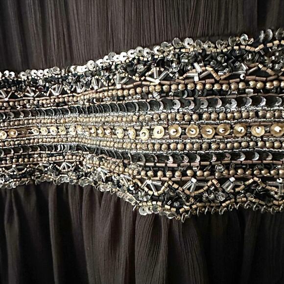 Ulla Popken Semi-Formal Sleeveless Black Chiffon Beaded Midi Dress Plus Size 5X - Picture 3 of 13